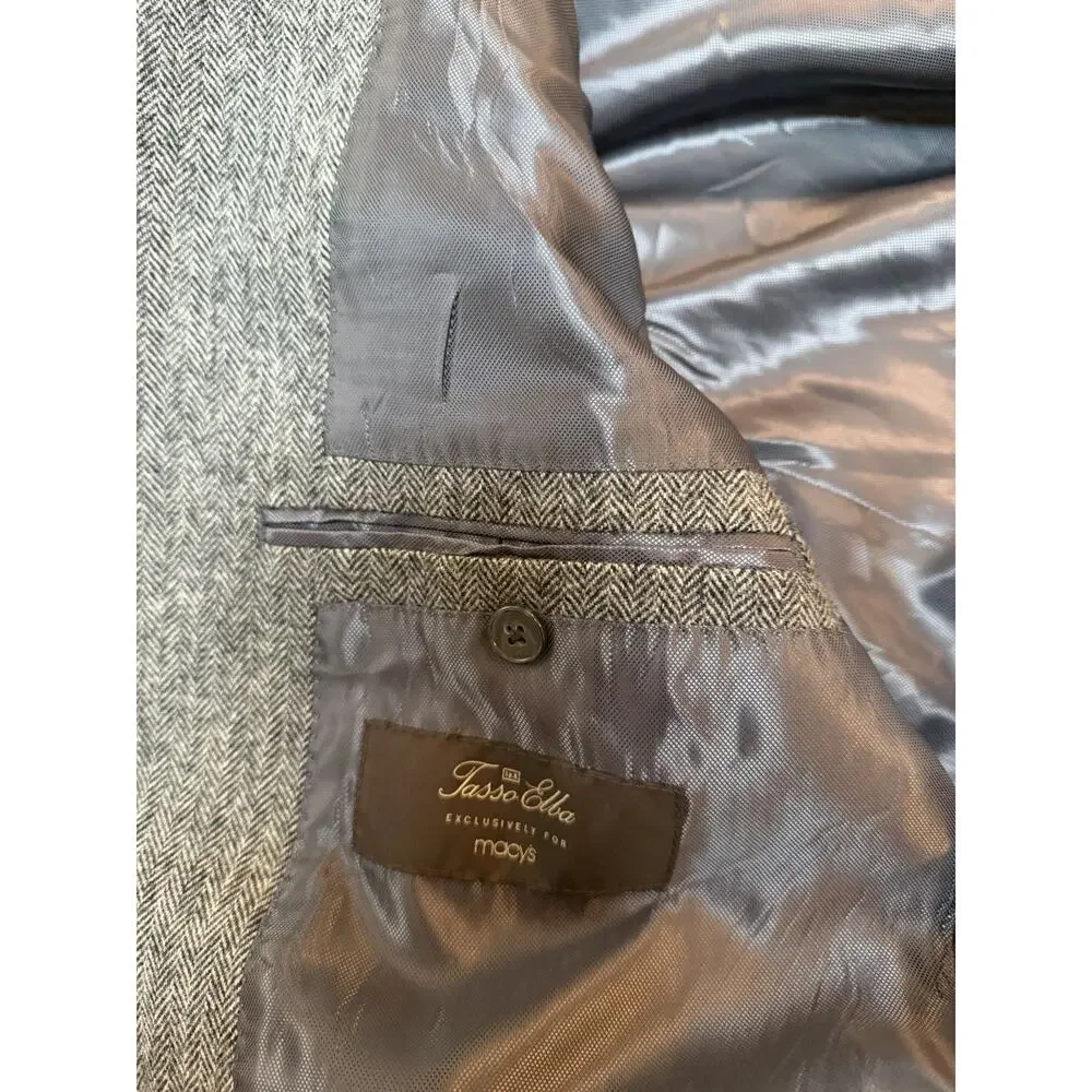 Tasso Elba 100% Camel Hair Sport Coat Blazer Gray Herringbone Men’s 44R 2 Btn